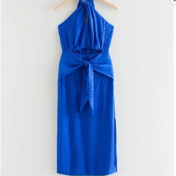 NWT & Other Stories Halter Cut Out Midi Sleeveless Dress Blue Sz 0 - Picture 2 of 12